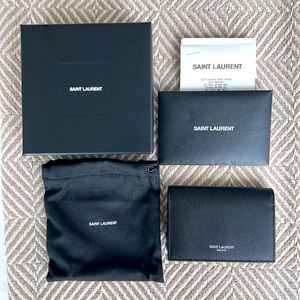 YSL BUSINESS CARD HOLDER WITH FLAP IN GRAIN DE POUDRE-EMBOSSED LEATHER